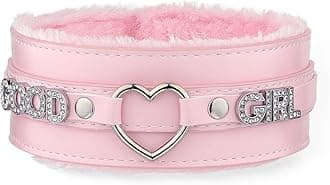 Rosa Flauschiges Herz O-Ring Leder Choker Halsband für Frauen, handgefertigte Punk Gothic Buchstaben Halskette, verstellbarer Modeschmuck