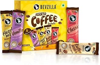 - 48 Instant Coffee Powder Sachets (4 Flavours) - 96 Grams | Hazelnut, Classic, Vanilla & Butterscotch | 12 pouches Each Flavour | Arabica Coffee | Perfact for Espresso, Latte,Cappuccino | Hot & Cold Coffee