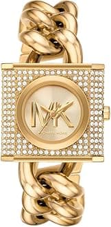 Michael Kors Chain Lock Watch for Women, Quartz Movement with Stainless steel or Leather strap