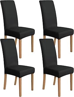 Amazon Basics Stretch Dining Chair Covers, Set of 4, Black, Solid