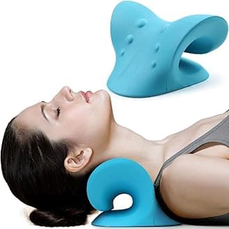 Neck and Shoulder Relaxer, Cervical Traction Device for TMJ Pain Relief and Cervical Spine Alignment, Chiropractic Pillow Neck Stretcher (Aqua)