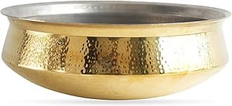 Indian Art Villa Pure Brass Lagan Handi with Tin Lining, 10 Inch Cookware for Hyderabadi Dum Biryani, Ideal for Rice, Veg, and Non-Veg Dishes