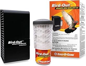 Bird-Out Aromatic Bird Repellent Kit - Dispenser & Cartridge - Humane Bird Deterrent Covers 8,000 cu ft (20'x20'x20') - for Patios, Decks, Yards - Easy, Scalable, & Discreet Solution