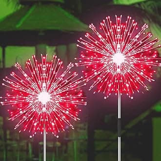 JJGoo Solar Garden Lights Solar Firework Lights, 2 Pack 120 LEDs 2 Lighting Modes Solar Lights Outdoor Waterproof for Garden Patio Walkway Pathway Party Wedding Christmas Decorative - Red