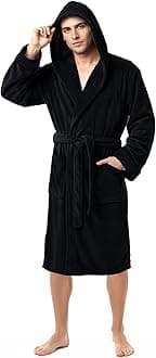 Mens Dressing Gowns Fleece Fluffy Hooded Bathrobe Men Warm Luxury Housecoat and Nightgown