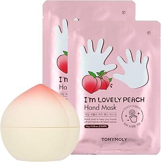 TONYMOLY Peachy Keen Hand Care Set – Hydrating & Anti-Aging Hand Mask + Nourishing Peach Hand Cream for Soft, Smooth Hands – Touchscreen-Friendly Gloves