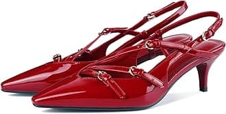 CORNMOOD Slingback Kitten Heels for Women Pointed Toe Stiletto Low Heels with Buckle Strap Heeled Pumps Sandals