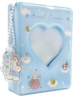 3 Inch Mini Photo Album, Heart Hollow Card Binder Photo Card Holder with Pendant 40 Pockets (blue strawberry)