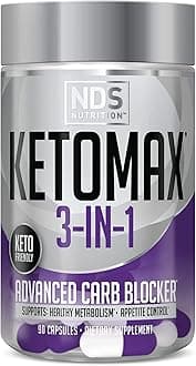 Keto-Max NDS Nutrition Advanced 3-in-1 - Keto Pills for Fat Loss Support Carb Blocker Appetite Suppressant - White Kidney Bean, Chitosan, Raspberry Ketones, and Vanadium (90 Capsules)