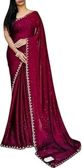 Women's Dailywear Georgette Stone Work Saree with Border & All-Over Stone Embellishments – Wedding Saree with Blouse Piece (5 Colors, 5.5m Saree + 0.8m Blouse)