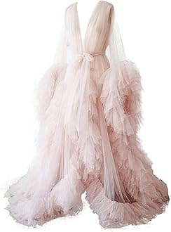 Kelaixiang Tulle Robe Long Lingerie Bridal Dressing Gown Puffy Nightgown Photoshoot