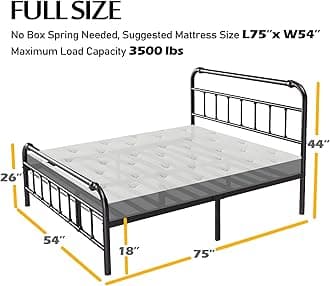 Double Bed Frame Full Size with Headboard and Footboard, 18 Inches High, 3500 Pounds Heavy Duty Metal Slats Support for Mattress, No Box Spring Needed, Noise-Free, Black