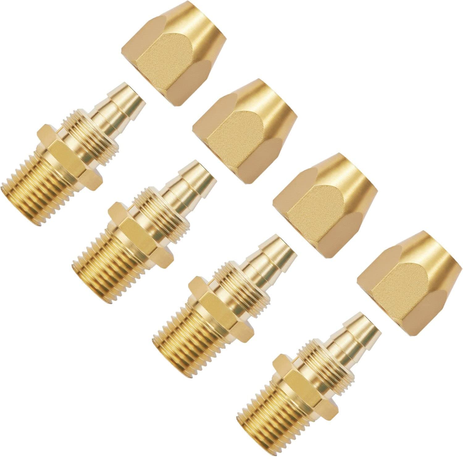 2pcs Premium Solid Brass Pneumatics Reusable PU Hose-End Repair Fitting, 3/8" Barb For 3/8-Inch ID Polyurethane Air Hose With 1/4" NPT