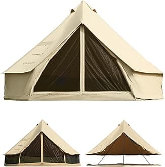 KingCamp 13.2ft Glamping Bell Tent for Camping Canvas Oversize Space Waterproof Large Cotton Bell Tent with Stove Jack for Family Camping in All Seasons Yurt Tent