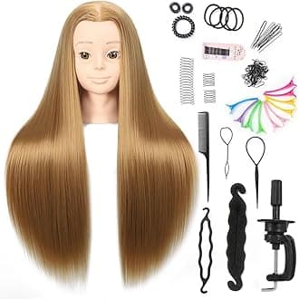Headdoll 26"-28" Mannequin Head Styling Mannequin Head for Hair Styling and Free Table Stand Training Head Manikin Cosmetology Doll Head with Long Fiber Hair Hairdresser Practice Head for Stylist