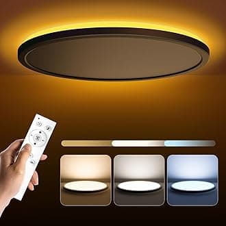 Matane 15.4in LED Flush Mount Ceiling Light Fixture with Remote, 2000K Warm Nightlight, Dimmable 3000K-6500K Low Profile Ceiling Lights for Bedroom, Living Room, 3600LM Black
