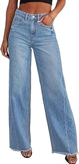 SIDEFEELWomen's Wide Leg Jeans High Waisted Strechy Raw Hem Denim Pants