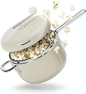 Popsmith Popcorn Popper in Cream - 6 Quart Stovetop Popcorn Machine - Stainless Steel Popcorn Maker Compatible with All Stovetops