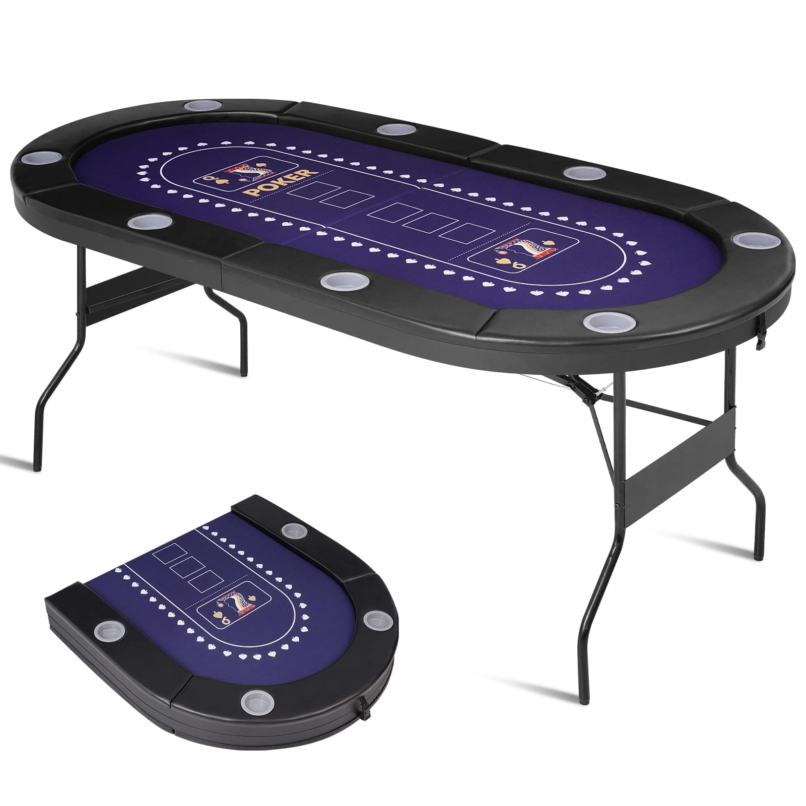 71" Foldable Poker Table for 8 Players, Professional Texas Hold'em Casino Table with Padded Rails& Cup Holders, Casino-Grade Felt Folding Game Table for Blackjack, Home, Parties, Game Nights