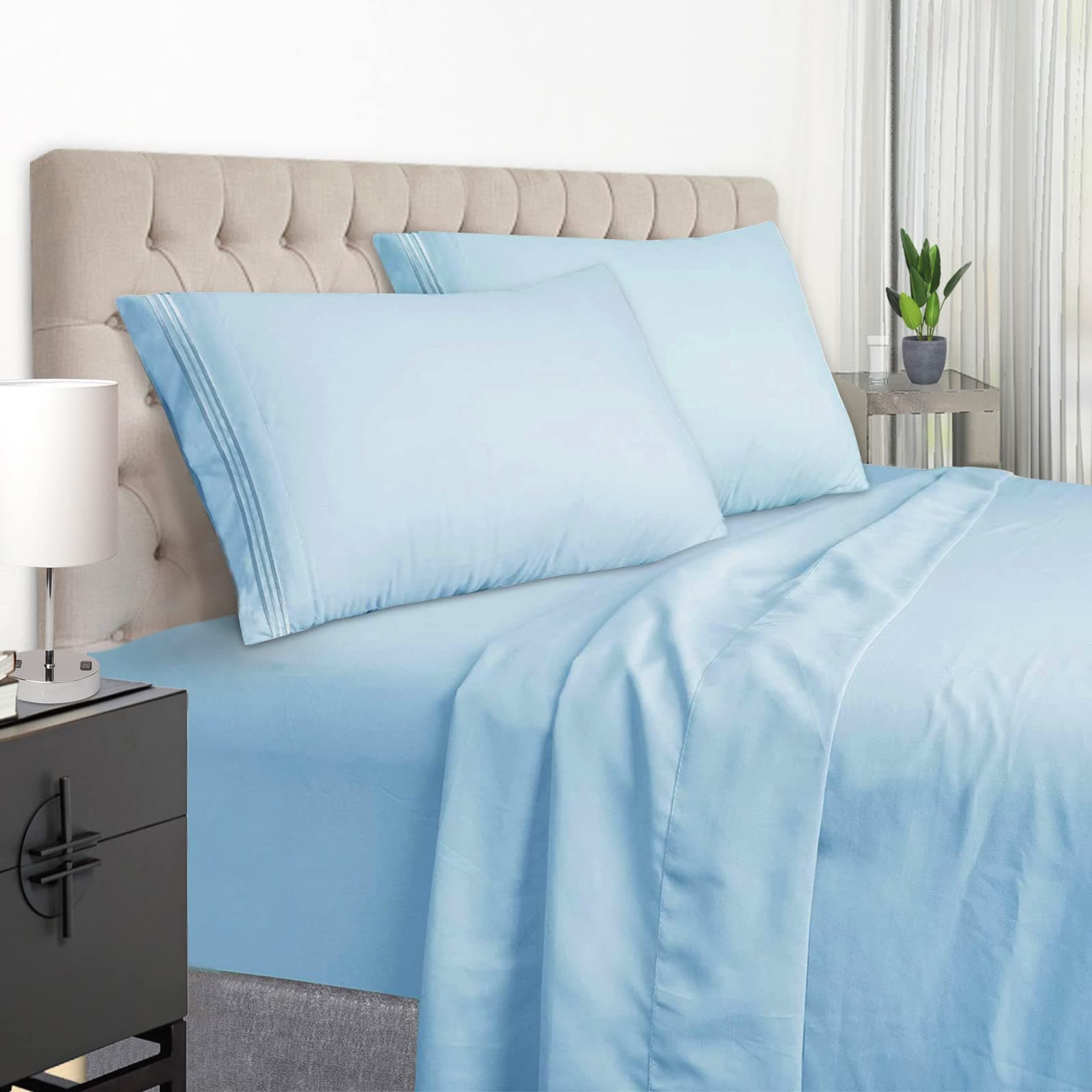 EaseHome Light Blue King Size Bed Sheet Set - Deep Pocket to 18 inches Mattress 4 Piece - Premium Bedding Sheets & Pillowcases Collection - Extra Soft