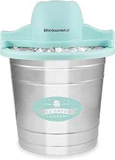 Elite Gourmet EIM308L 4 Qt. Electric Motorized Maker Ice & Rock Salt, 4Qt. Freezing Canister, Creamy Ice Cream, Gelato, Frozen Yogurt, or Sorbet, Recipe Booklet, 4 Quart, Mint