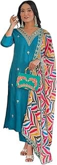 Naixa Women's Viscose Embroidered Straight Kurta with Pant and Dupatta Sets (NX-467)