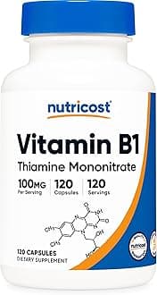 Vitamin B1 (Thiamine) 100mg, 120 Capsules - Gluten Free and Non-GMO