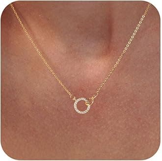 HANLI 14K Gold Plated Double Circle Pendant Necklace for Women - Simple and Elegant Gold Jewelry for Women