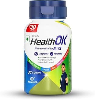 Mankind's Health OK Multivitamin With Natural Ginseng,Taurine Power,Daily Energy,Alertness,Vitamin D,C & Other 18 Multivitamins Minerals,For Overall Health,30 Tablets (Veg) X Pack Of 1, 250 grams