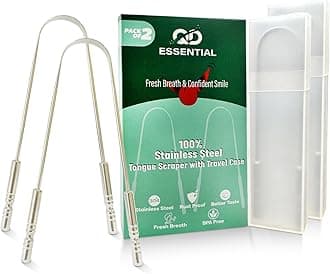 Stainless Steel Tongue Scraper for Adults with Travel Case (2 Pack) – Stainless Steel Cleaner for Daily Hygiene, Reduce Bad Breath – Oral Care Travel Essentials, Metal Tongue Scraper