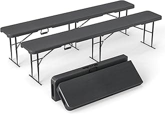 Real Relax 6 feet Plastic Folding Bench with Carrying Handle & Lock,Portable in/Outdoor Picnic Party Camping Dining Seat, Garden Soccer Multipurpose Entertaining Activities,Waterproof, 2 Pack, Black
