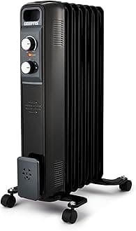 Geepas Oil Filled Radiator Heater 1500W, 7 Fin | Portable Electric Heater 3 Heat Settings | Adjustable Thermostat Safety Cut-off Overheat Protection Energy Efficient Heating | 2 Year Warranty Black