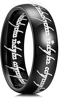 King Will Men's Wedding Band-7/8mm One Lord Magic Power Rings, Gold/Black/Sliver Wedding Ring for Men and Women High Polished, Comfort Fit Wedding Ring Band Size 5-15