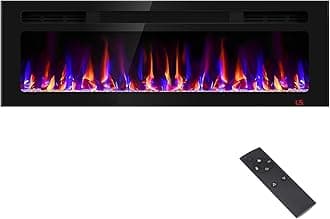 50 Inch Electric Fireplace Recessed and Wall Mounted, Fireplace Heater and Linear Fireplace, Ultra-Thin Electric Fireplace, Low Noise, with Timer, Remote Control, Adjustable 12 Flame Color, 750/1500W