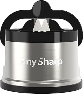 Pro Metal Knife Sharpener, Hands-Free Safety, PowerGrip Suction, Sharpens All Kitchen Knives, Ideal for Hardened Steel & Serrated, World's Best, Compact, One Size, Brushed, Metal