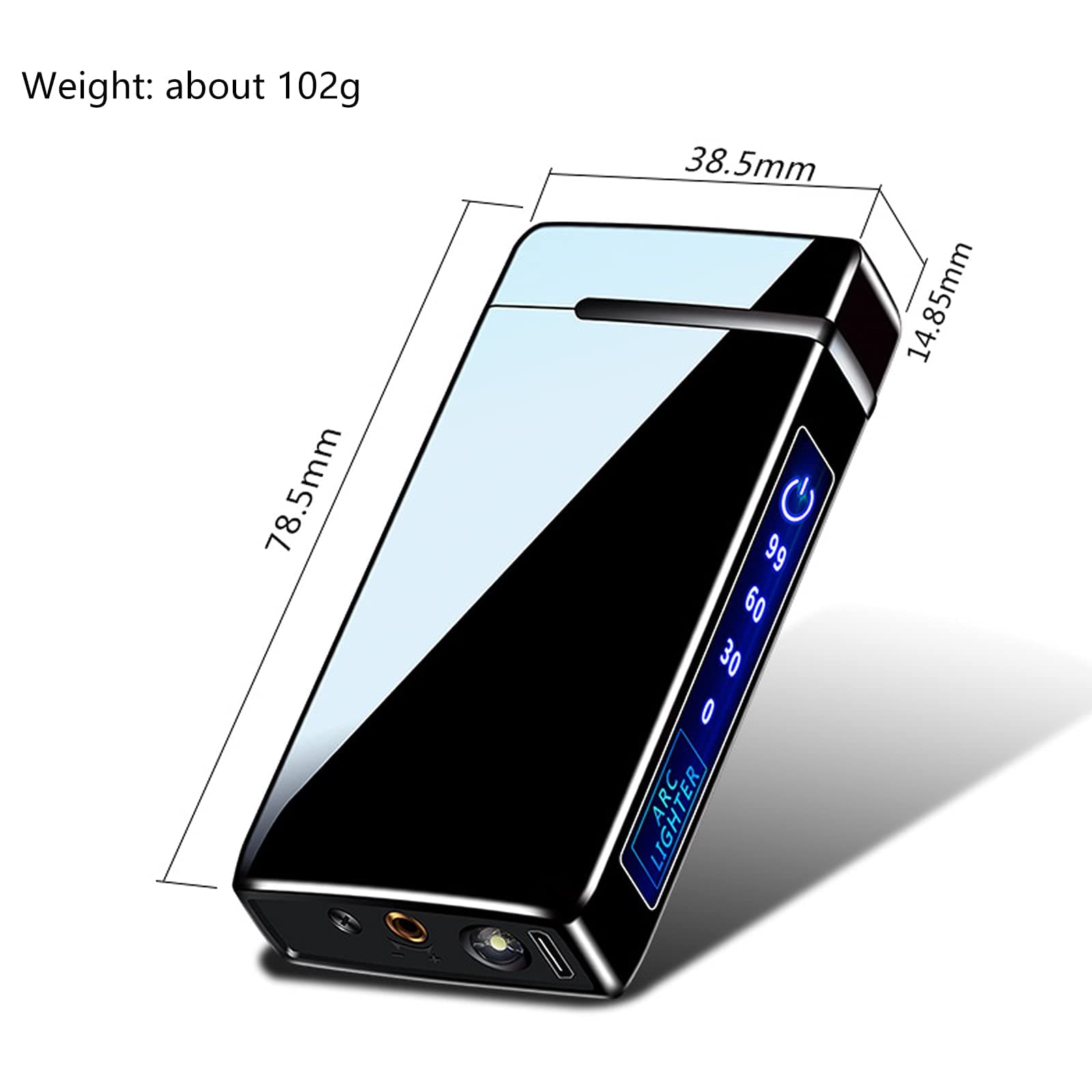 Arc Electric and Refillable Butane Jet Flame Torch Lighter 2 in 1, USB Rechargeable with LED Lighting Windproof for Fire, BBQs, Fireworks, Candle, Camping, Outdoor (Black Ice)