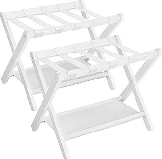 Luggage Rack, Set of 2, Folding Suitcase Stand with Storage Shelf, for Guest Room, Hotel, Bedroom, Heavy-Duty, Holds up to 131 lb, Cloud White URLR007W02