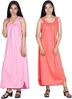 Rylie Women's Cotton Fabric Long Nighty Slip/Chemise - Full Length Camisole for Women - Plus Size Nighty - Kurti Slip