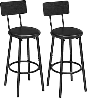 Round Bar Stools, Round High Bar Chairs Set of 2 with Back, Kitchen Counter Height Stools for Kitchen Island, Dining Room, High Stool Chairs with Footrest, Black EBK31BY01G2