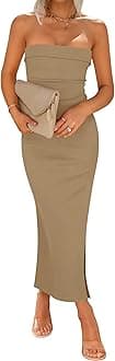 Women's 2026 Summer Strapless Bodycon Midi Dress Off Shoulder Sleeveless Side Slit Tube Long Club Party Dresses
