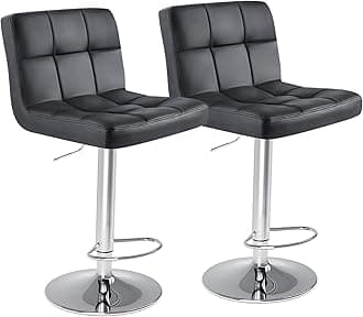 Sweetcrispy Bar Stools Set of 2, Armless Adjustable Swivel Barstools, PU Leather Hydraulic Kitchen Counter Height Bar Stools, Thickened Seat Cushion Square Island Barstools with Back, Black