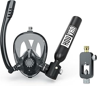 Mini Scuba Tank with Snorkel Mask 0.5L Inflatable Diving Tank with Full Face Diving Mask Pony Bottle Backup Diving Air Tank Suits for Recreational Snorkeling Shallow Diving