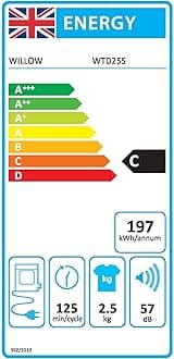 Willow WTD25S 2.5kg Compact Vented Dryer, Front Loading with Child Lock, Crease Guard, 2 Year Warranty - Silver