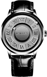 Magnetic Levitation Watch, Unisex Cool Watches Roman Numerals Creative Magnetic Levitation Balls Dial Waterproof Couple Quartz Wrist Watch 3D PVD One Piece Swiss WaterproofLeather Steel Strap Black Dial Unique Watchs