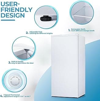 6.0 Cu.ft Upright Freezer, Small Stand Up Freezer with Adjustable Thermostat, Removable Glass Shelves, for Bedroom/Home/Dorms/Apartment, White