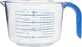 Arrow Home Products 03212 4-1/2 Cup Cool Grip Measure Cup, 36-Ounce Capacity, Crystal with Blue Handle and Graduates