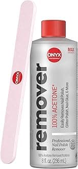 Onyx Professional 100% Pure Acetone Nail Polish Remover Kit with 7 inch Nail File, 8 fl oz - Made in USA, Maximum-Strength Gel Polish Remover, Artificial & Glitter Nail Polish