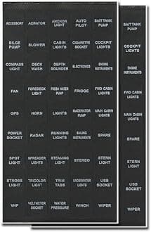 BUNKER INDUST Set of 2 Decal Sticker Label Sheet for Caravan Marine Boat Dash Board Instrument Rocker Switch Circuit Panel GPS Horn Light,Black(45 Pcs Each)