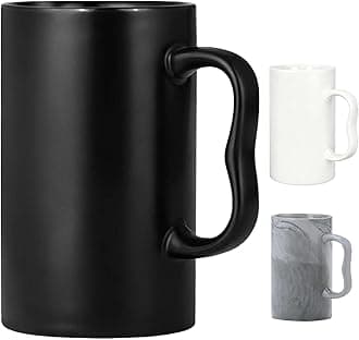 20 oz Large Coffee Mug, Plain Black Diner Coffee Mugs,Tall Ceramic Super Big Beer Cups with M Handle for Latte,Cappuccino,Milk,Cocoa Idea Gift for Men Women Office Work Matte Black