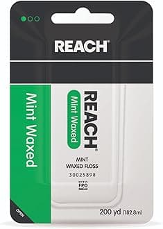 REACH Waxed Dental Floss, Mint, Plaque Remover for Teeth, Shred Resistant, Floss Slides Smoothly, Easy to Use, Waxed, Deep Cleaning Teeth, Oral Care, PFAS Free, for Adults & Kids, 1 Pack, 200 yd